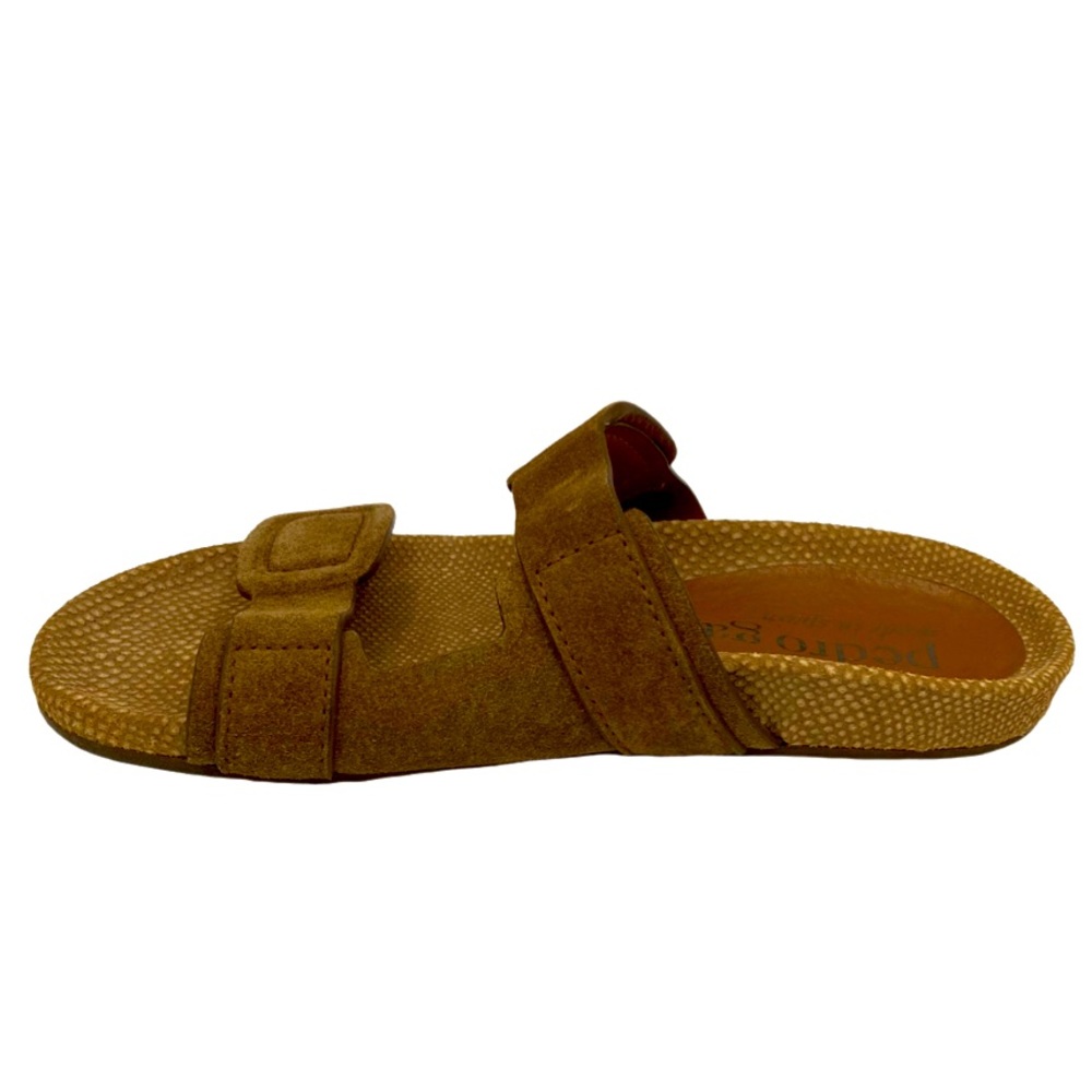NWOB Pedro Garcia Hazelnut Brown Suede Arielle Snake Embossed Buckle Slide -Sz 7 - Picture 3 of 8